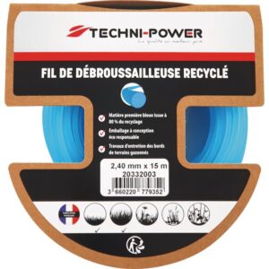 FIL DE DEBROUSSAILLEUSE ROND RECYCLE Ø 2,4 MM / 15 M TECHNI-POWER