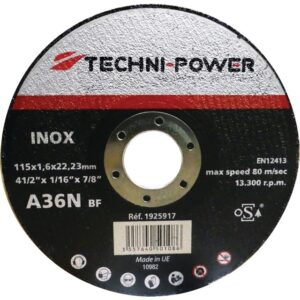 DISQUE A TRONCONNER FIN METAL INOX PLAT 115X1,6X22,2 MM TECHNI-POWER x25