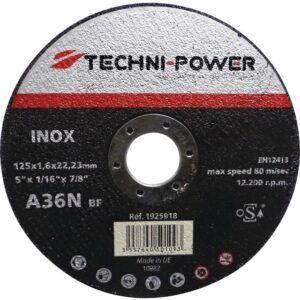 DISQUE A TRONCONNER FIN METAL INOX PLAT 125X1,6X22,2 MM TECHNI-POWER x25