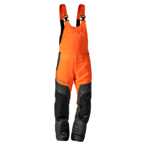 Husqvarna Salopette Classic orange et gris foncé, vue de face avec bretelles orange