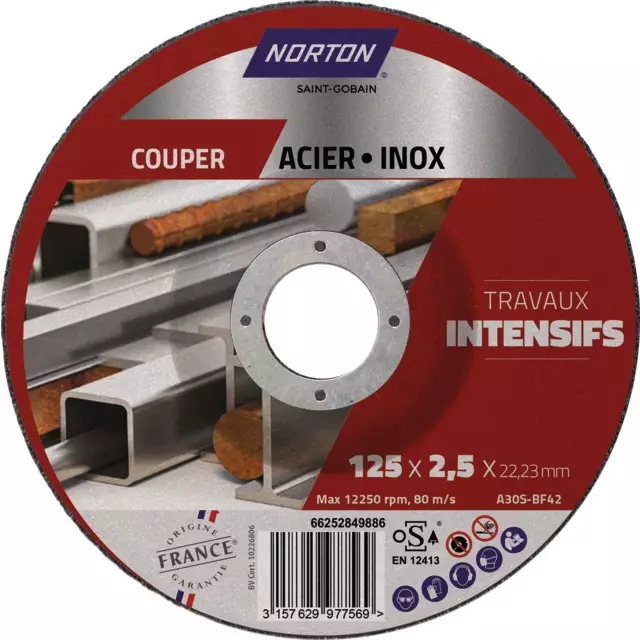 Disque a tronconner Norton Intensif ACIER INOX 125x2,5x22,2mm x10 - GardenGalaxie